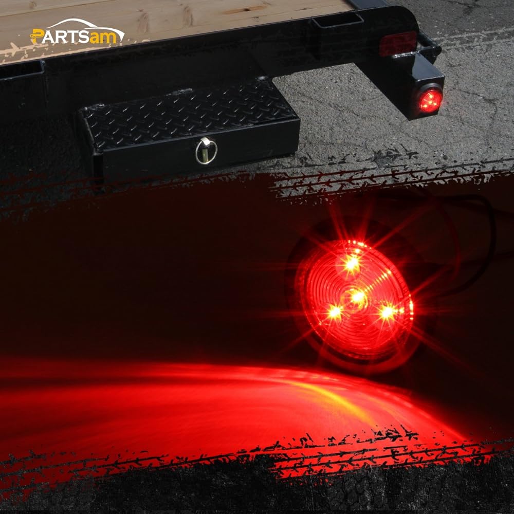 PARTSAM 10 pack (5 amber+5 red) 2 inch LED round marker light glomet flash mount 4LED sealed 2 Round LED marker light track trailer with reflective lens with lens