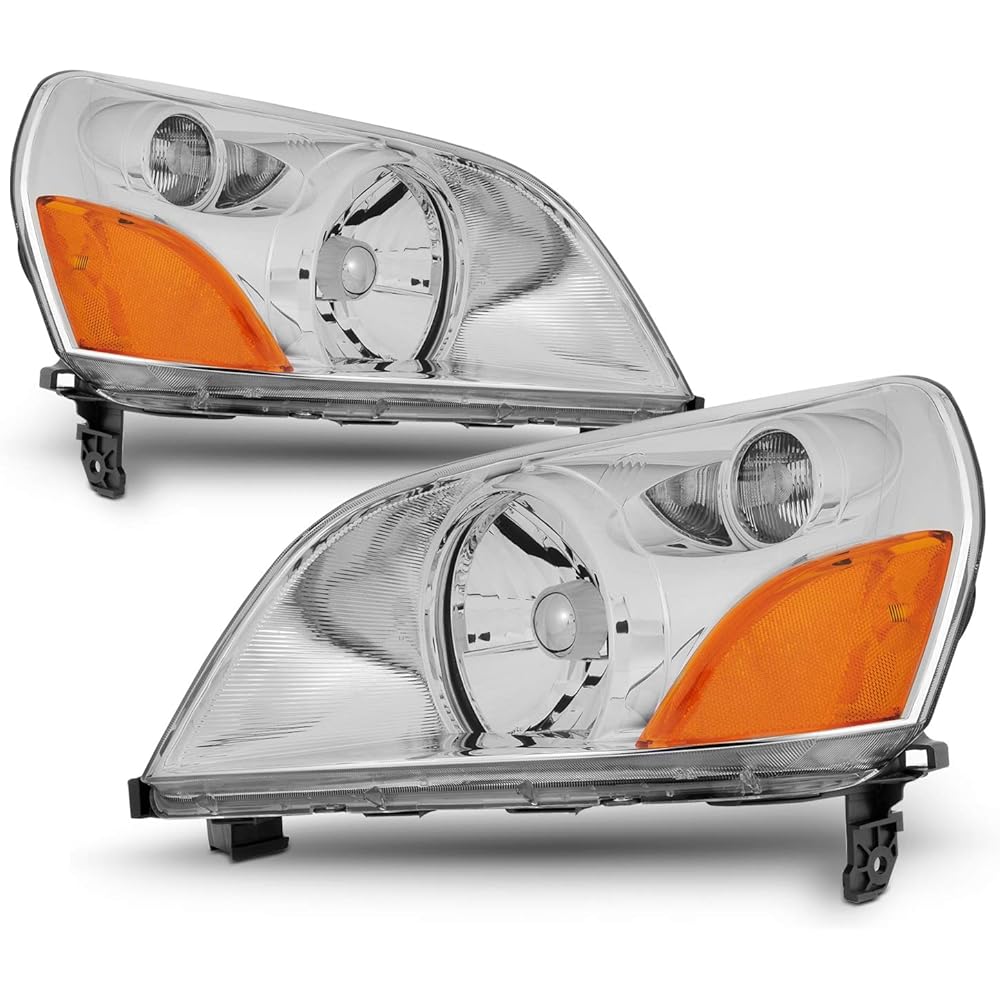 Honda Pilot Chrome Bezel OE replacement Headlight Driver/Amber head lamp pair for passenger seats.