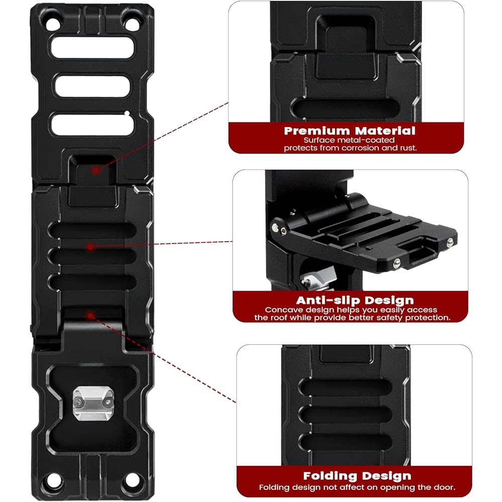 KANGIKX Door Hind Foot Step JEEP WRANGLER 2007-2023 JK JK JL JLU & GLADIATOR JT Aluminum Allenting Folding Foot Pedal Roof Top Access 1 Black 1 piece (2021 Gladiator is not suitable)