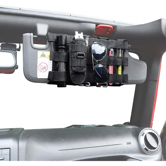 SAVADICAR Tactical Sun Visor Organizer Front Viser Storage Cover 2007-2023 Jeep Wrangler JL & GLADIATOR JT Interior Storage Accessory Black 1 piece