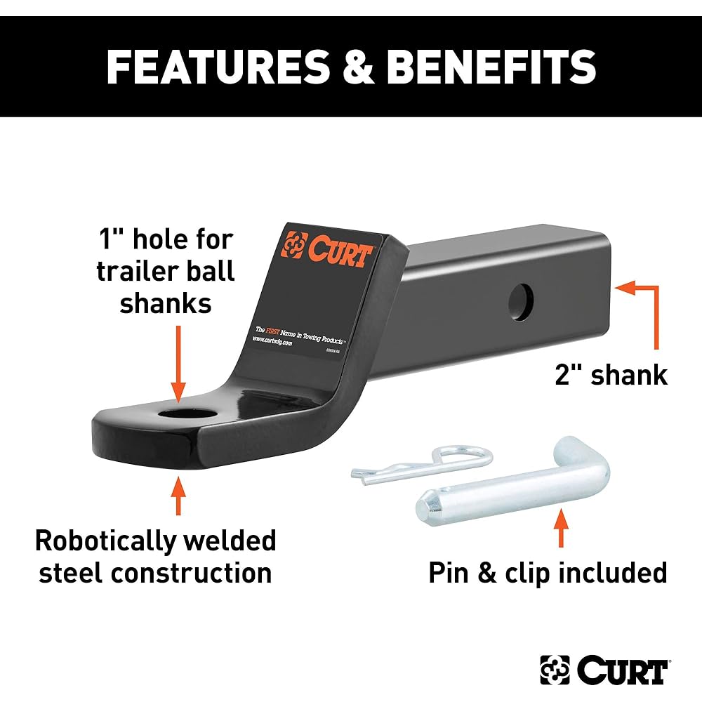 CURT 45032 Class 3 Trailer Hitch Ball Mount and Pinch 2 inch Recever 7,500 Pound 1 inch holes 2 Induction 3/4 inch rises