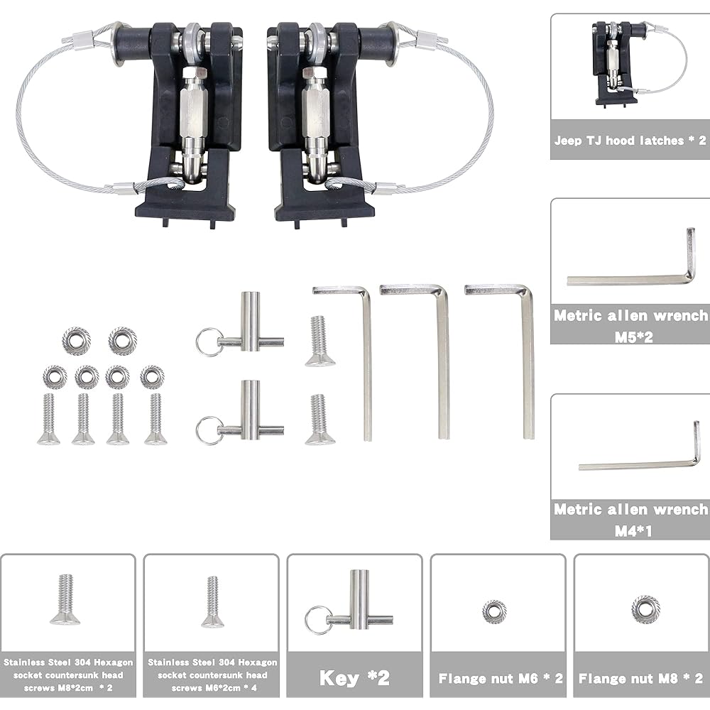 SUKEMICHI TJ Bonnet Latch Latch Jeplar Rock Food Latch 1997-2006 Bonnet Flatter Bound Prevention 1 set