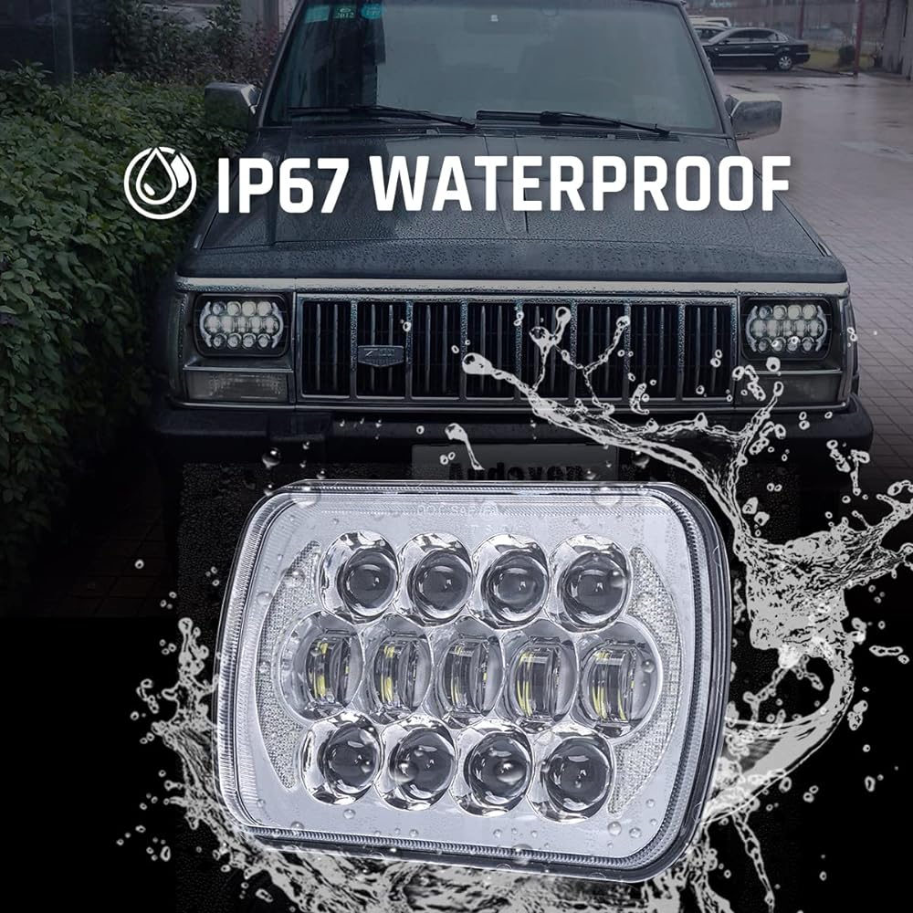 105W 5x7 7x6 inch high -low beam LED headlight gapler YJ Cherokee XJ H6054 H6054LL 69822 6052 Angel Eyes DRL (chrome, 2)