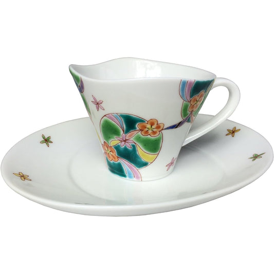 Maruzen Iwata Shoten Kutani Ware Cup & Saucer Flower Rhyme was-A511