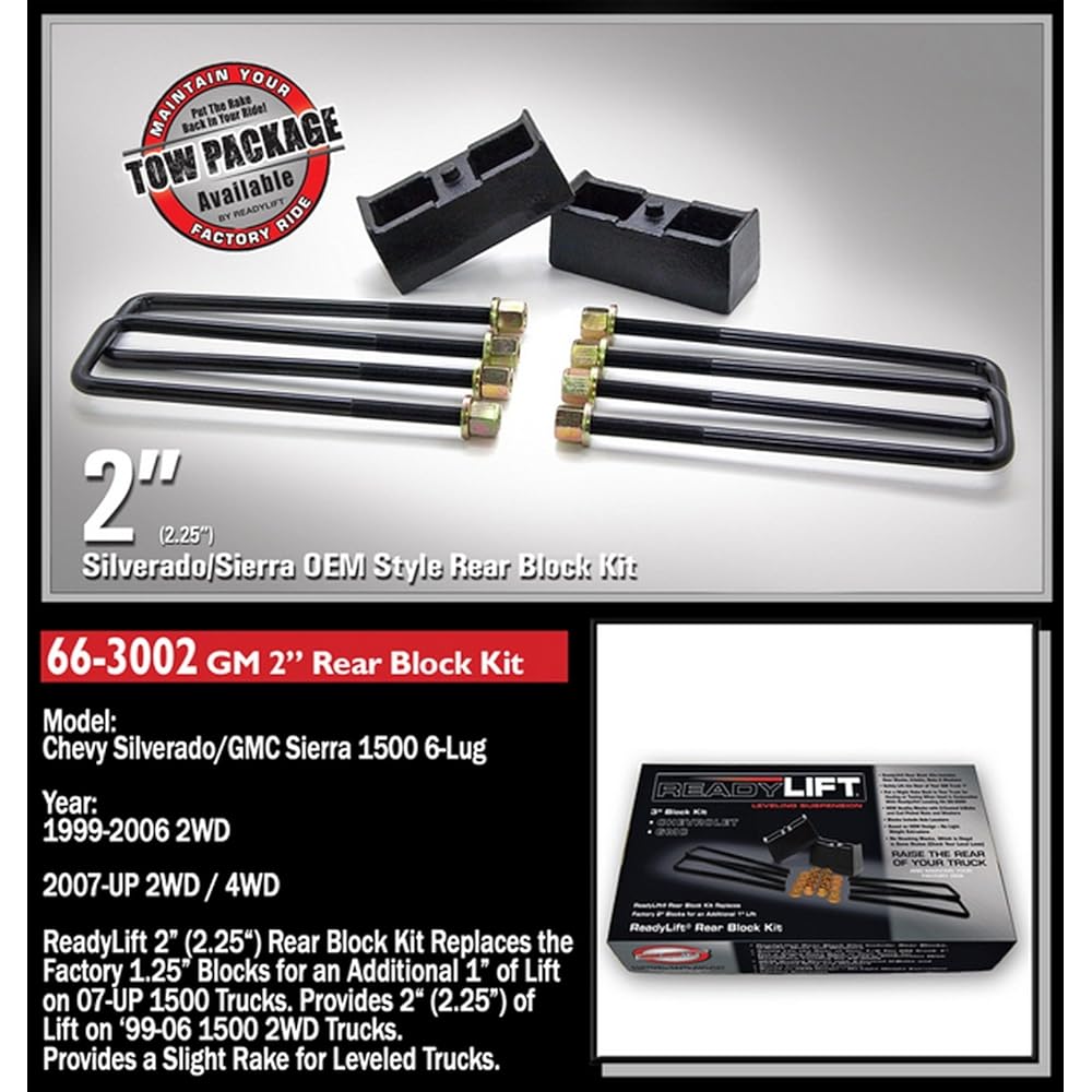 READYLIFT 66-3002 2-inch block kit Chevrolet Silverado and GMC Sierra 1999-2010 (6 rugs) Regular, S size