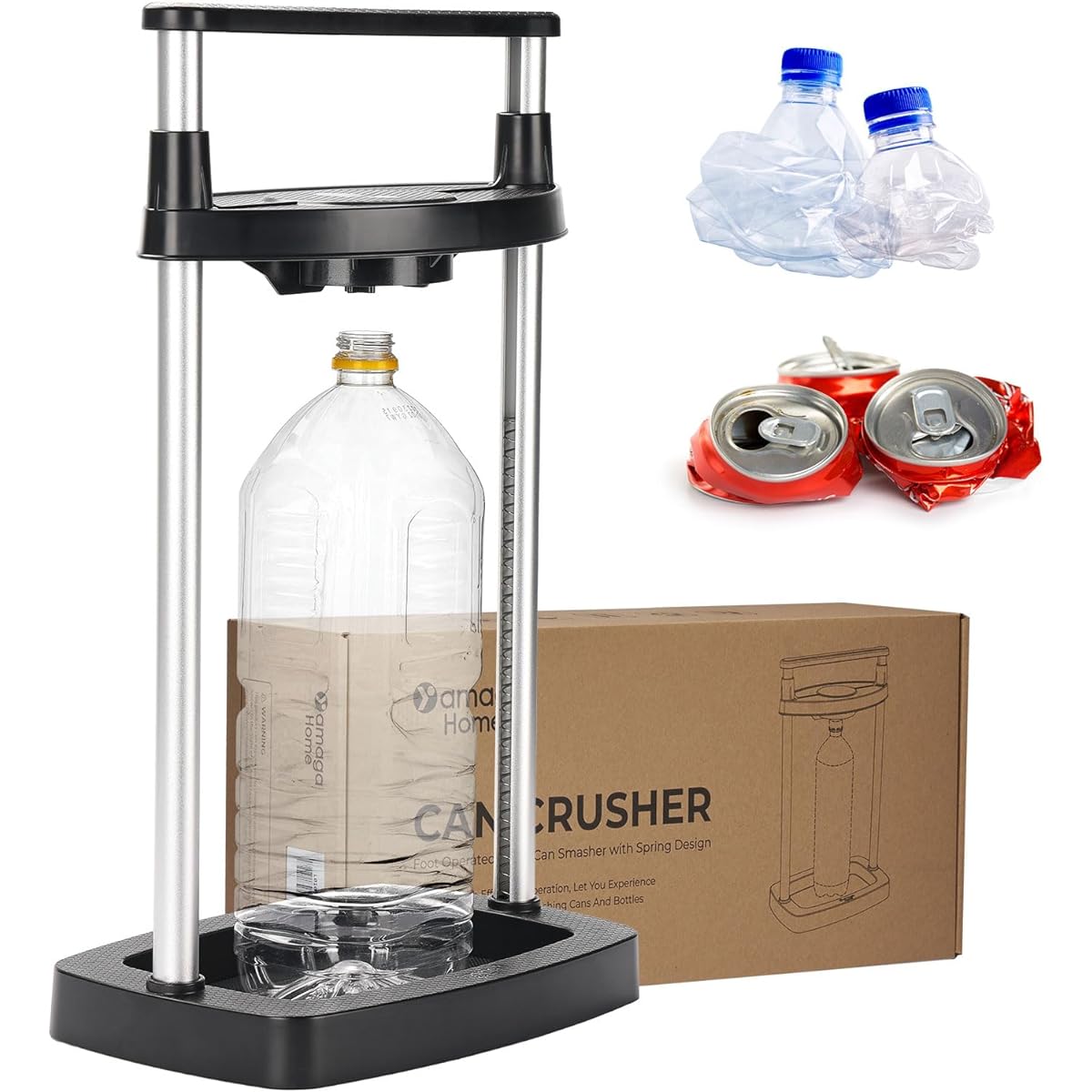 yamagahome Empty Can Crusher, Empty Can Crusher, Foot Crusher, Can Crusher, Compact, Space Saving, Empty Cans and PET Bottle Crusher, Black (Patented Design)
