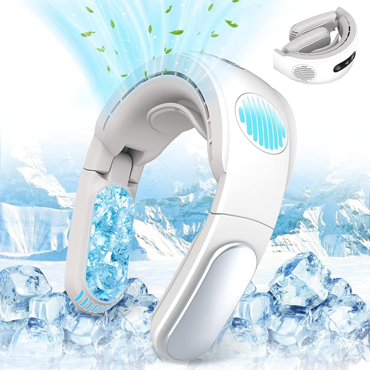 Gegizun Neck Fan, 2023 Dual Side Cooling Plate, Instant Cooling, 5,000 mAh, Large Capacity, USB Rechargeable, No Blades, Large Airflow, Powerful, Foldable, Portable, Portable Fan, 3 Levels of