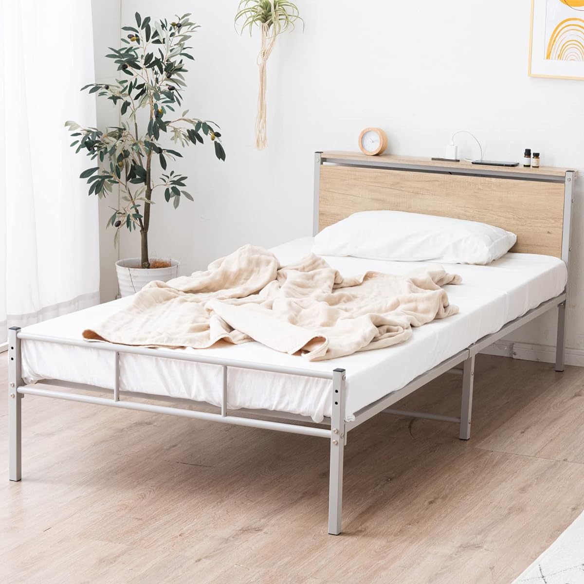 Tansu no Gen Bed Frame, Single Item, Steel Pipe Bed, 2 Ports, Outlet, Fitted, Load Capacity 300kg, 2 Levels, Height Settings, Under Bed Storage, Bed 17620004(81464)