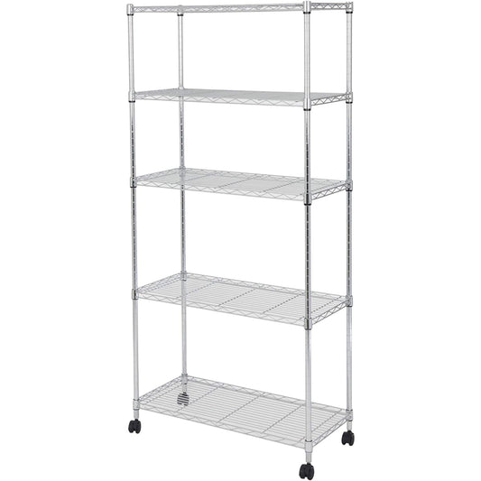 Doshisha Luminous Compatible System Wire Shelf, Width 75, 5 Tiers, Slim Steel Rack, Storage Shelf, Width 75 x Depth 35 x Height 155cm, Overall Load Capacity 400kg, Sturdy, Comes with Casters, Rust-proofing, Compatible with 19mm Pole Diameter Parts, Kitch