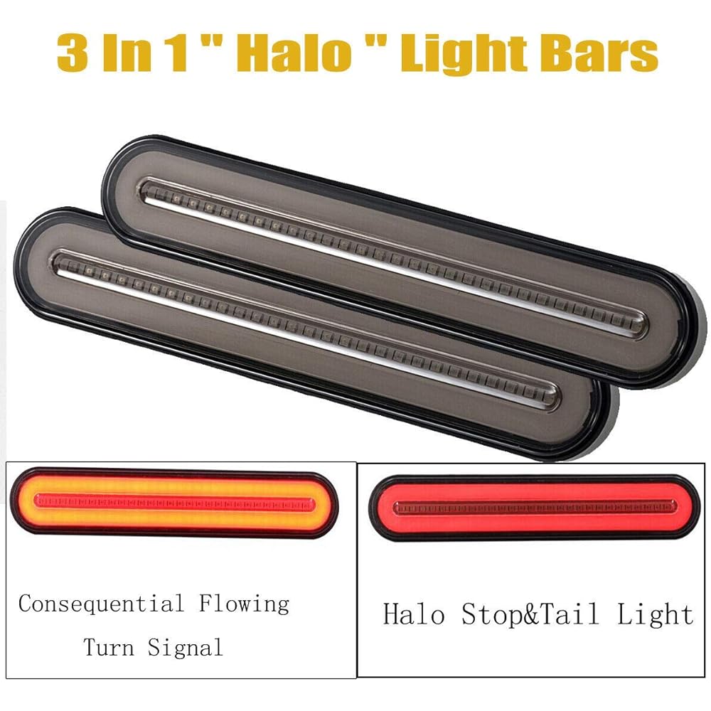 2 packs 9 inch LED trailer tail light bar + brake to + blake -size assembly identification red & amber sequential strip light waterproof track pickup SUV RV RV RV van