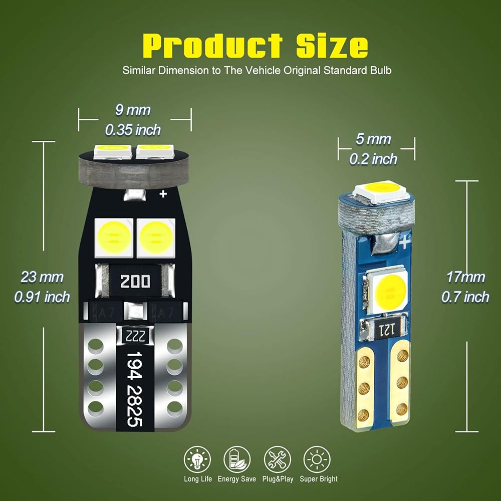 12V White T5 37 74 73 2723 2721 T10 158 168 168 194 2825 Socket Instrument Cluster with LED bulb replacement Dashboard Gauge Indicators Lamp PC74 PC118 PC16194 PC194 5 PC161 50 PC161
