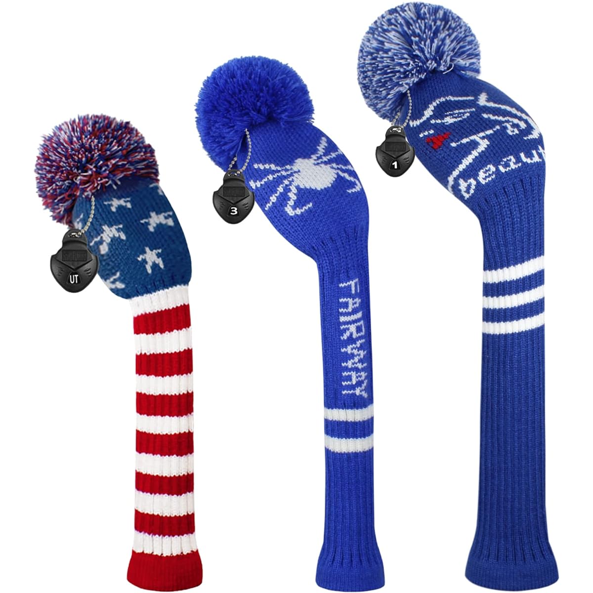 Scott Edward Golf Club Head Cover Set Driver #1 Fairway Wood #3#5 Utility Hybrid #7#UT Knit Pom Pom Perfect change for your golf bag