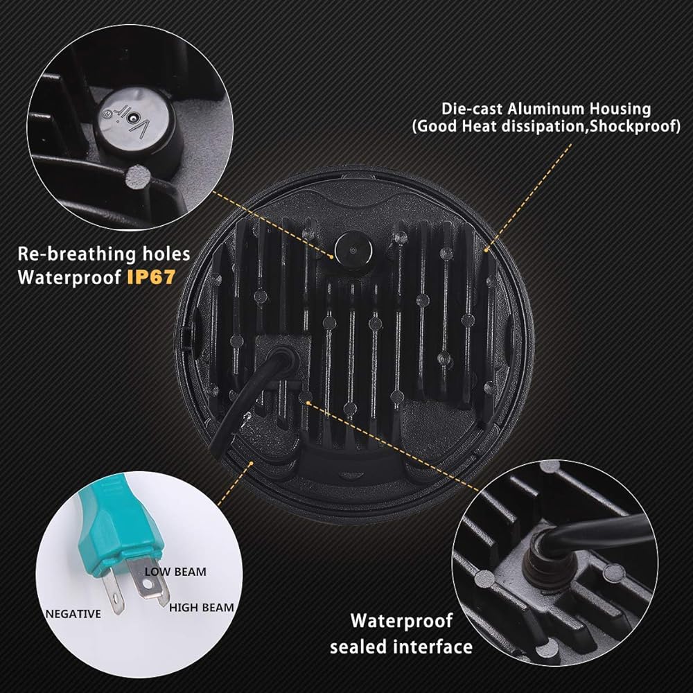 5.75 inch Round LED Headlight 51W 5-3/4 inch headlight Harley Dyna Sportster IRON 883 Street Rod Street Bob Softail Deouce Custom Super Wide Glide Bike Black