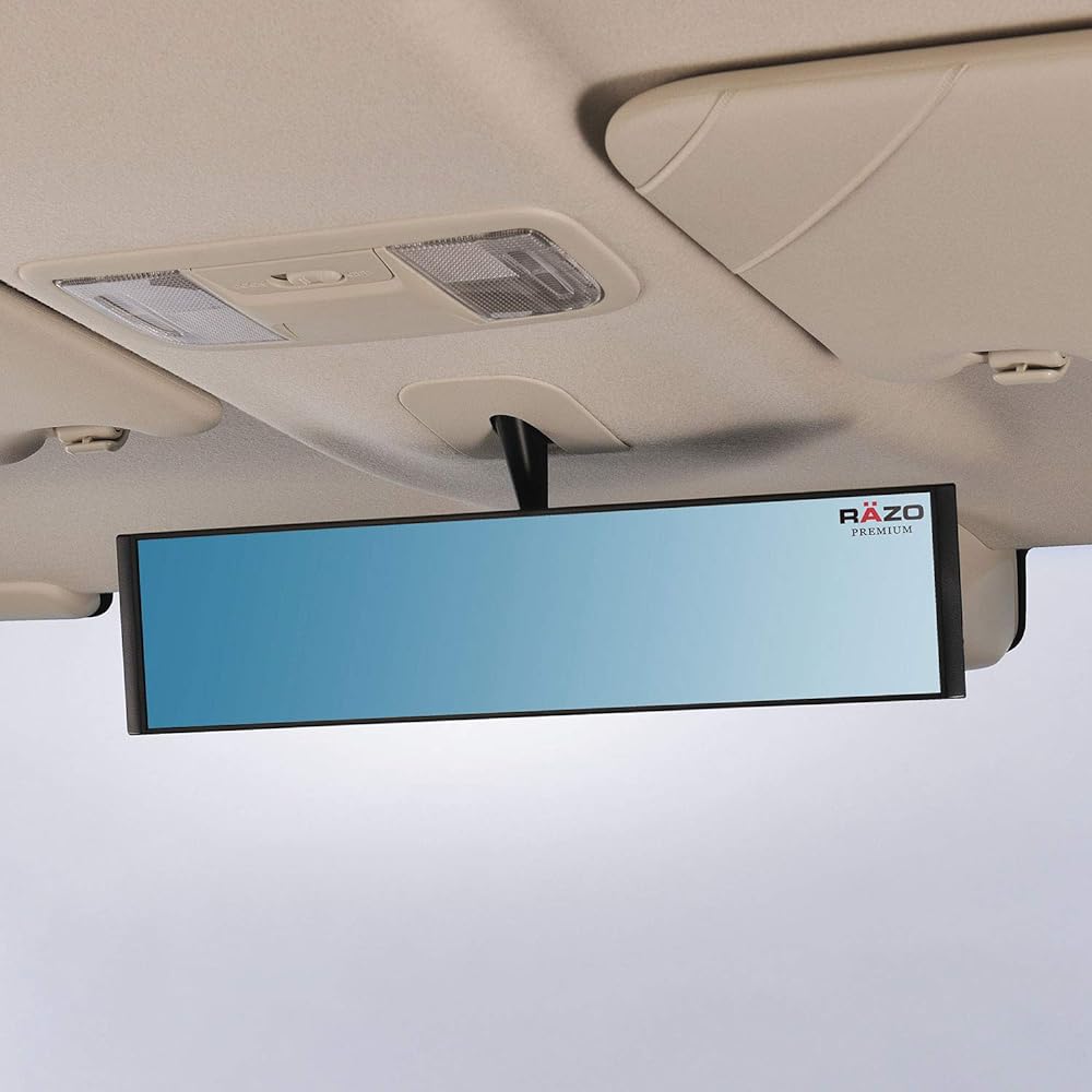 Carmate RAZO Car Rearview Mirror 290mm Plane Mirror Reduces Headlight Glare from Following Cars Blue Mirror RG101 Black