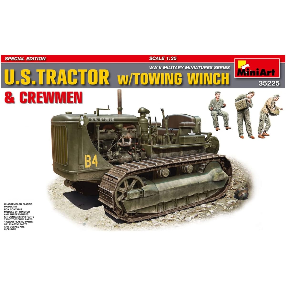 Miniart 1/35 US Army Tractor Towing Winch with 3 Soldiers MA35225 Plastic Model
