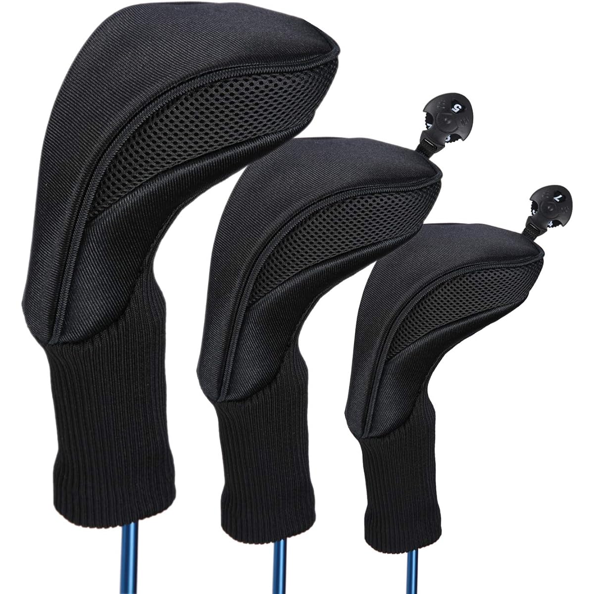 Long Neck Golf Hybrid Club Head Cover with Replaceable Number Tag, Set of 3, 3, 4, 5, 7, X