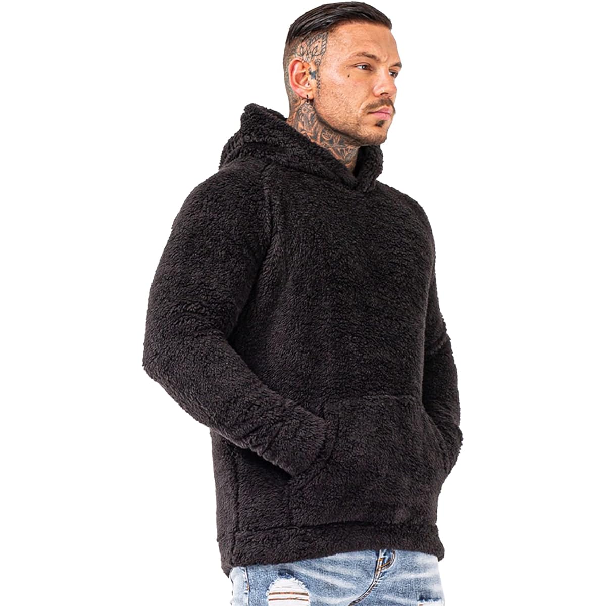 [GINGTTO] Boa Parka Men's Fleece Pullover Fluffy Casual Winter Outerwear Hooded Long Sleeve