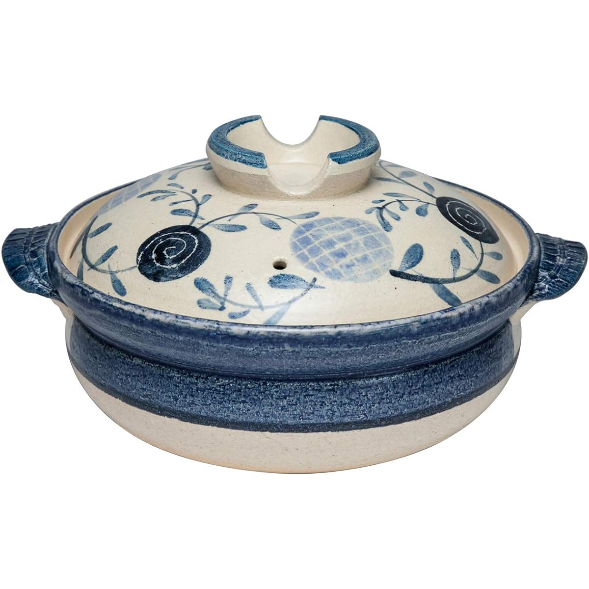 Saji Pottery Blue 25.5cm Banko Ware IH Compatible Earthen Pot No. 8 Flower Decoration 32-602