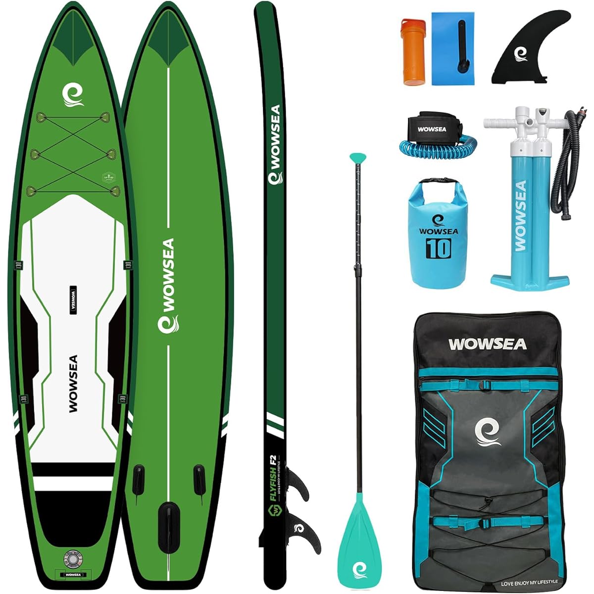 WOWSEA Flyfish F2 SUP SUP Up Paddle Board Sup Board 12'(365cm) x 32"(81.5cm) x 6"(15cm) Green Paddle Board | Racing & Travel iSUP | Green