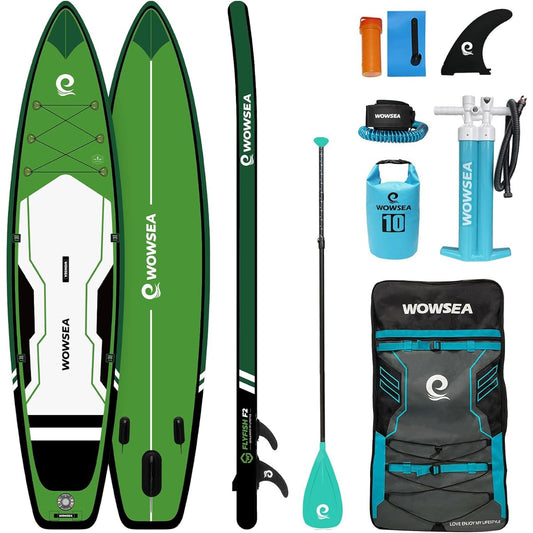 WOWSEA Flyfish F2 SUP SUP Up Paddle Board Sup Board 12'(365cm) x 32"(81.5cm) x 6"(15cm) Green Paddle Board | Racing & Travel iSUP | Green
