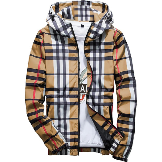 [J.STORE] Blouson Jacket Spring Autumn Winter Hooded Check Pattern Parka Outdoor Jacket Men's M~2XL