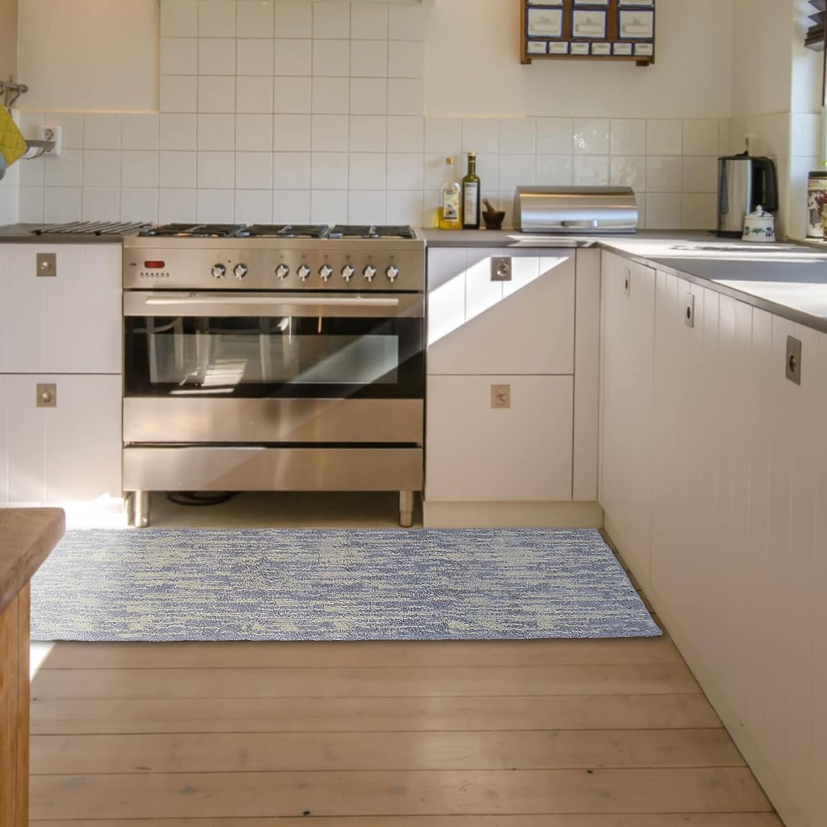 Kitchen Mat 50cm x 240cm "Stroke" Made in Japan Non-slip Washable Cotton Linen Natural Material Simple Absorbent Charcoal