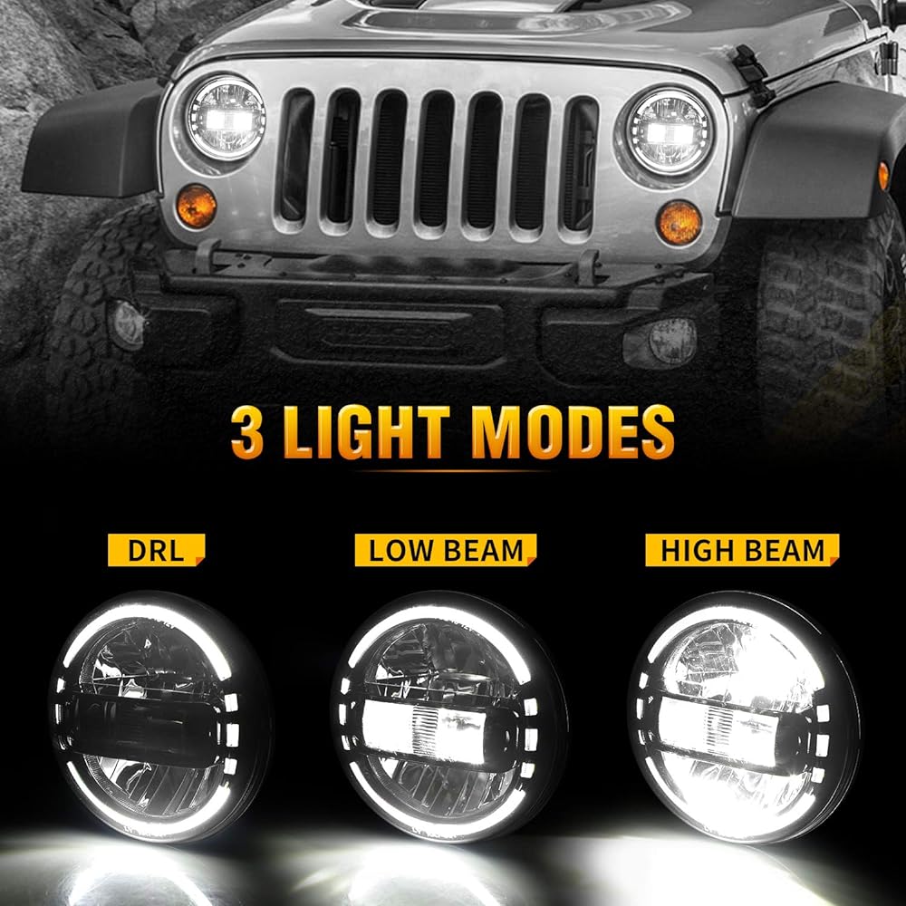 LX-LIGHT DOT approval Black 7 inch LED Headlight White Hatlolling Jeep Langler JK JK TJ LJ JL Hummer H1 H2