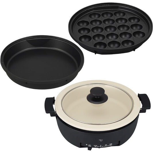 ZOJIRUSHI Grill Pan Ajimaru 3 Piece Type Compact Earthen Pot Style Pot Takoyaki Plate Sukiyaki Pot Black EP-FS30AM-BA