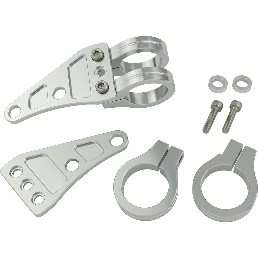POSH Motorcycle Supplies Machined Headlight Stay 2 Circle Clamp Type Fork Diameter 35mm Silver 010148-03