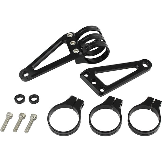 POSH Motorcycle Supplies Machined Horizon Long Headlight Stay 3 Circle Clamp Type Fork Diameter 43mm Black 032049-36