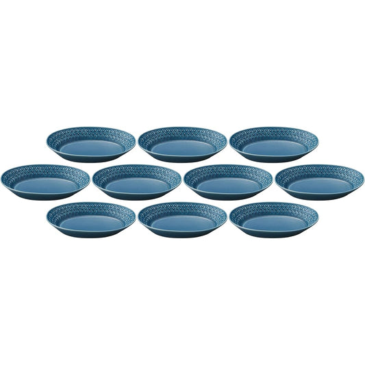 Set of 10 Flower Stamps (Navy Blue) Oval Pot [26.5×17×4.7cm] | Large Bowl