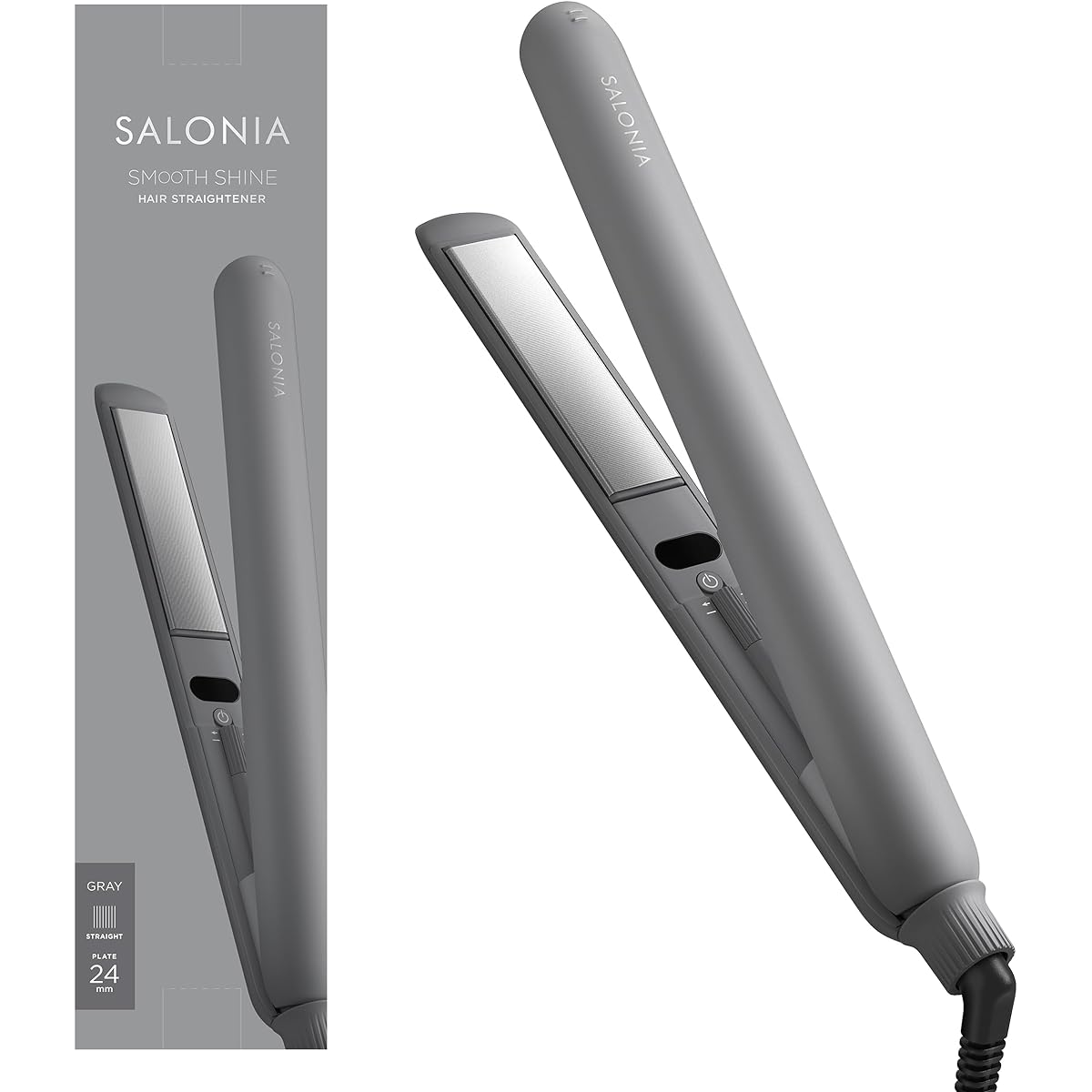 SALONIA Smooth Shine Straight Hair Iron 24mm [Gray] Comes with heat-resistant pouch SAL23105GR