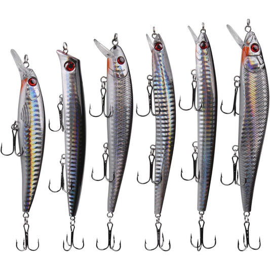Minnow lure, floating minnow, sinking minnow, moving center of gravity, minnow, trout, sea bass, flounder, blue fish, 6 minnow lures, long throw, 12g-22g, all range