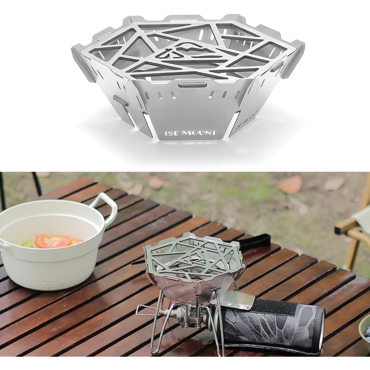 BBQCTR Single Burner Windshield Ring Lightweight Approx. 400g with Trivet ST-310 ST-330 Windproof Stainless Steel Heat Shield Plate