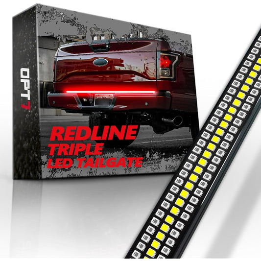 OPT7 60" Red Line 3 Row LED Tailgate Light Bar with Sequential Red Turn Signal - Weather Resistant Hard Aluminum Frame Light Strip for Trucks - No Drilling - Full Function Reverse Brake Running