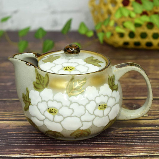 Teapot Stylish Kutani ware Teapot Pot White Peony Pottery Japanese tableware Made in Japan Comes with tea strainer net