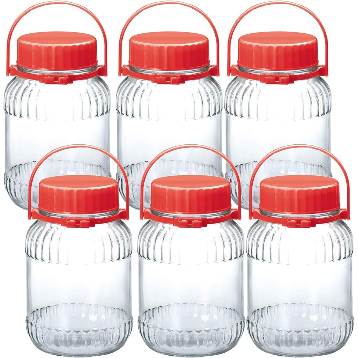 Toyo Sasaki Glass Plum Wine Bottle, Fruit Liquor Bottle, 3000ml, Set of 6, Also Can Be Used as a Container for Fruit Liquor and Pickles, Storage Bottle, Storage Container, Plum Bottle, Plum, Pickled Ume, Made in Japan, Bookmark Included I-71803-R-C-JAN