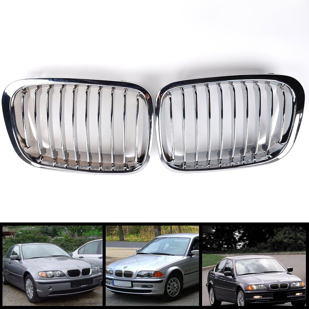 Anzio Front Food Kidney Glyl Grill LH RH For replacement 1998 -2001 OEM BMW E46 4 Door Sedan 320i 325i 328i 330i --- Glossy Chrome