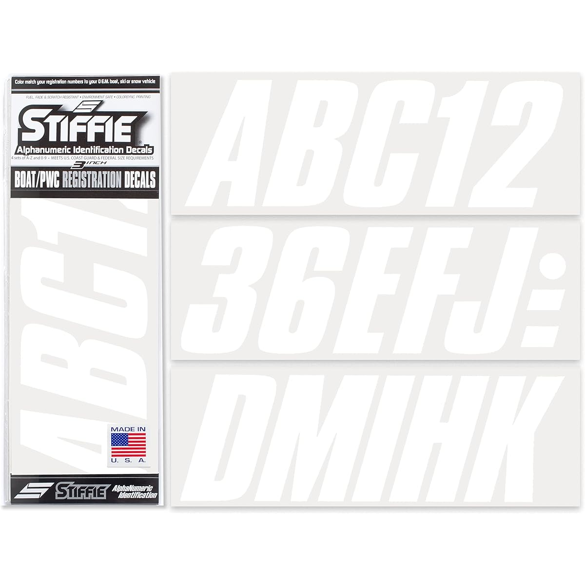 STIFFIE SHIFT White 3 "ID Kit Kit Kit alphanumeric Registration No. Sticker Decal for Boat individual Watercraft