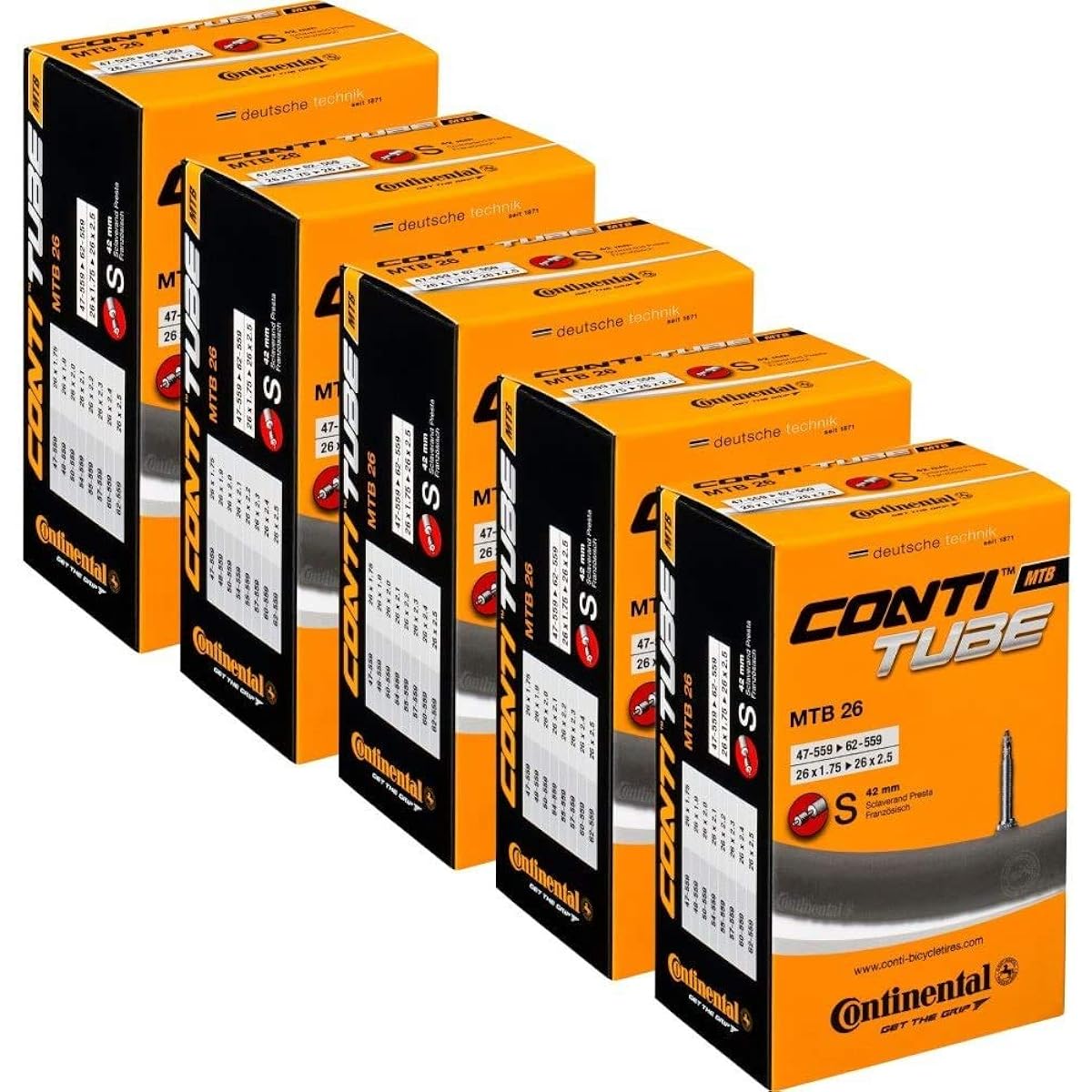 (Continental) Continental Bicycle Tube MTB 26 27.5 28 29 (1.75-2.25) Presta Valve 42mm Bicycle Tube - Value Set (5 pieces)