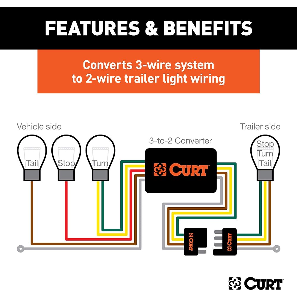 CURT 56190 Power 3-2 Wires Price Intreller Tail Light Converter 4-pin wiring harness Black