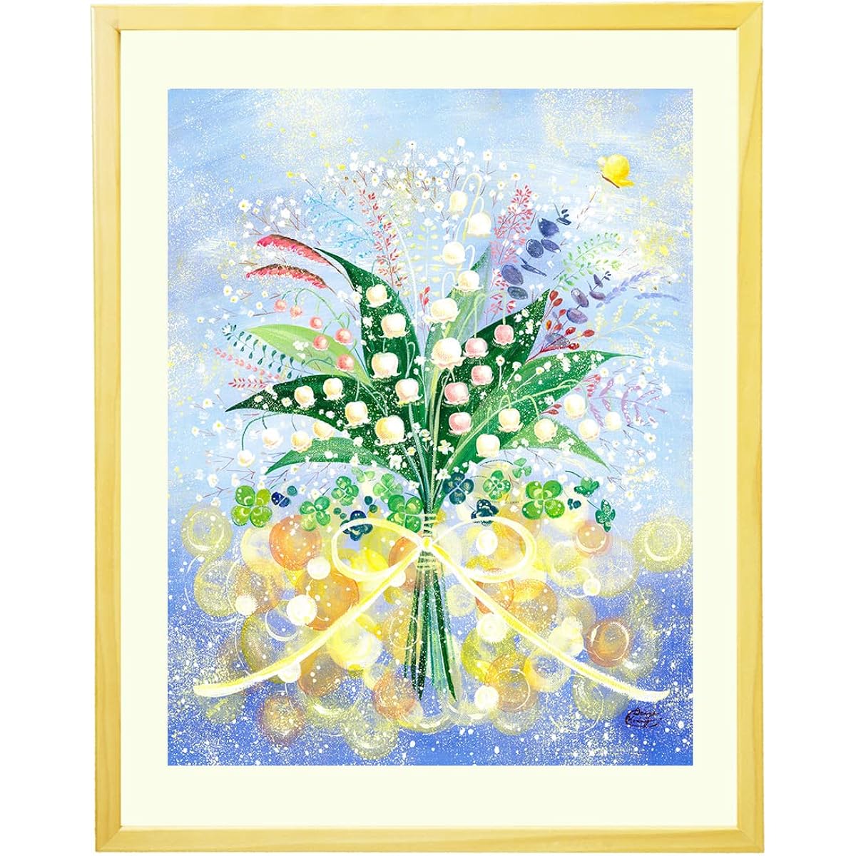 Painting Interior Lily of the Valley Language of Flowers "A Bouquet of Circulating Happiness" (M Plus Size Framed) Framed Stylish Flower Painting for Entrance Healing Store Hospital Art Poster Popular
