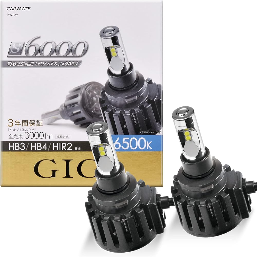 Carmate Car LED Headlight Fog Lamp GIGA S6000 Series HB3/HB4/HIR2 Compatible with Toyota C-HR 6500K 6000lm Vehicle Inspection Compatible BW532