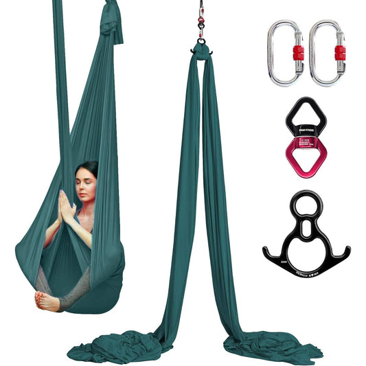 PRIOR FITNESS Aerial Silk Kit, 8.2 US Premium 40 Denier Nylon Tricot Fabric (Tear Resistant) Yoga Hammock, Aerial Dance Flying Swing, Hardware, Suitable for Home, Studio, Club, All Levels.