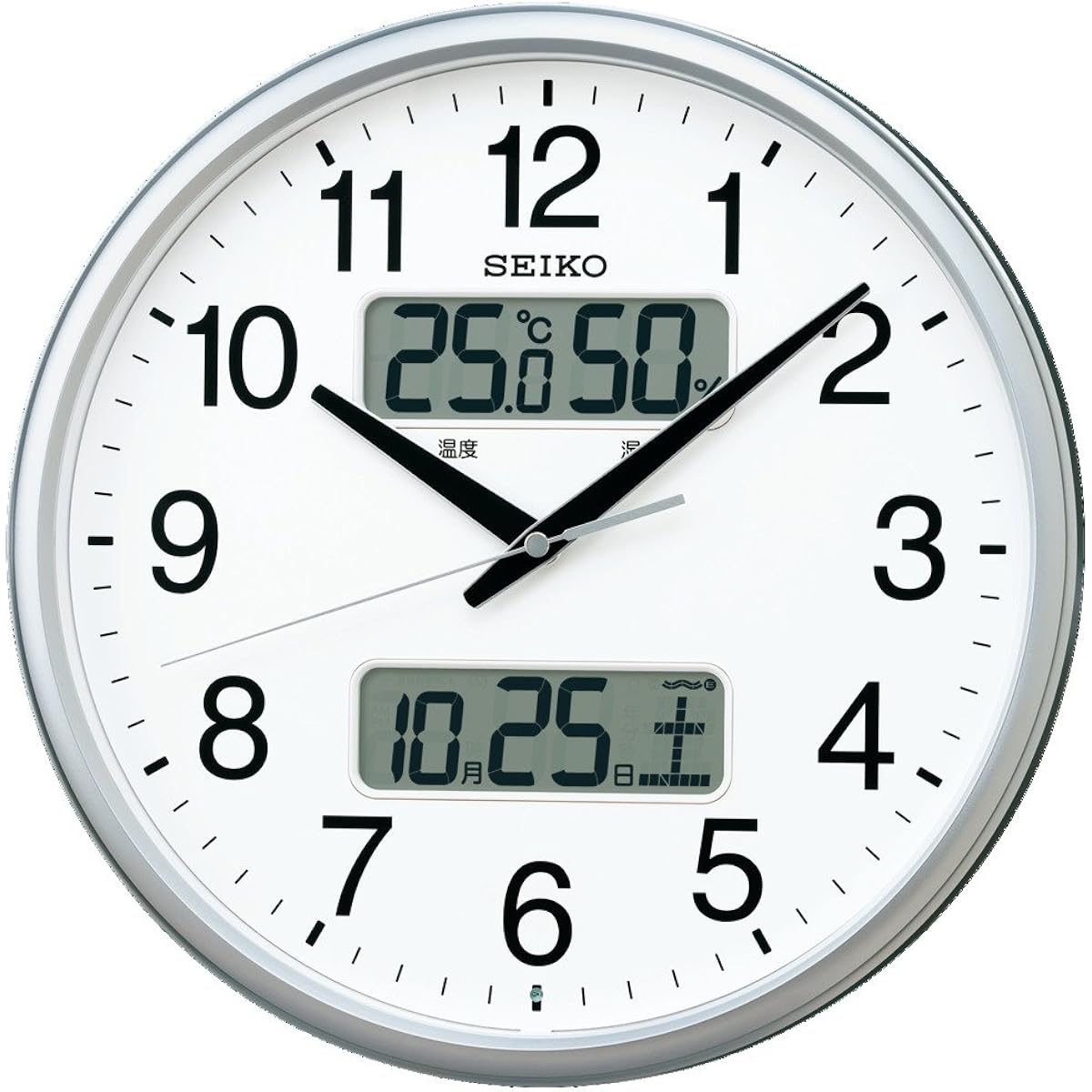 Seiko Clock Seiko Clock Wall Clock Radio Analog Calendar Temperature Humidity Display Silver Metallic KX235S