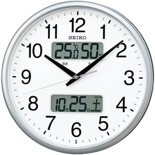 Seiko Clock Seiko Clock Wall Clock Radio Analog Calendar Temperature Humidity Display Silver Metallic KX235S