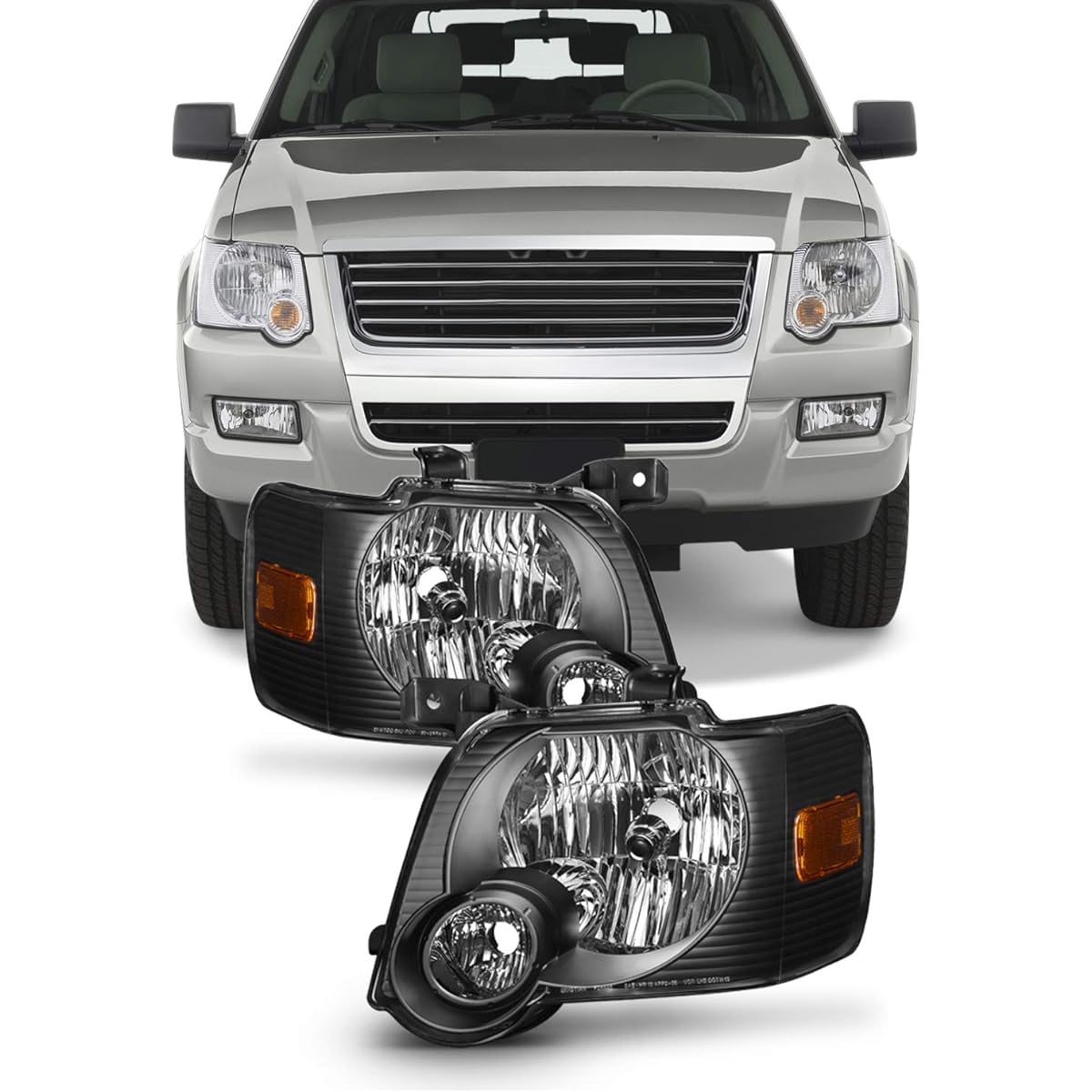 Black bezel 06-10 Ford Explorer/Sport Track Headlight Front Lamp directly replaced left and right