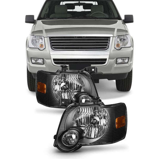 Black bezel 06-10 Ford Explorer/Sport Track Headlight Front Lamp directly replaced left and right
