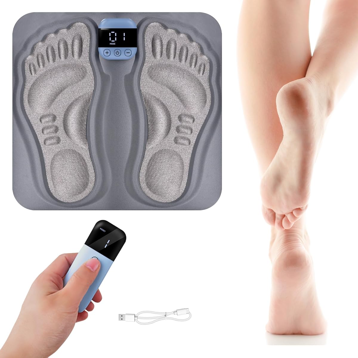 Deestop 3D EMS Foot Mat, Sole Care, Foot Relaxation, 6 Modes, 19 Levels, Remote Control Included, Unisex, Quiet, Gift, Present, Ultra Thin, Lightweight