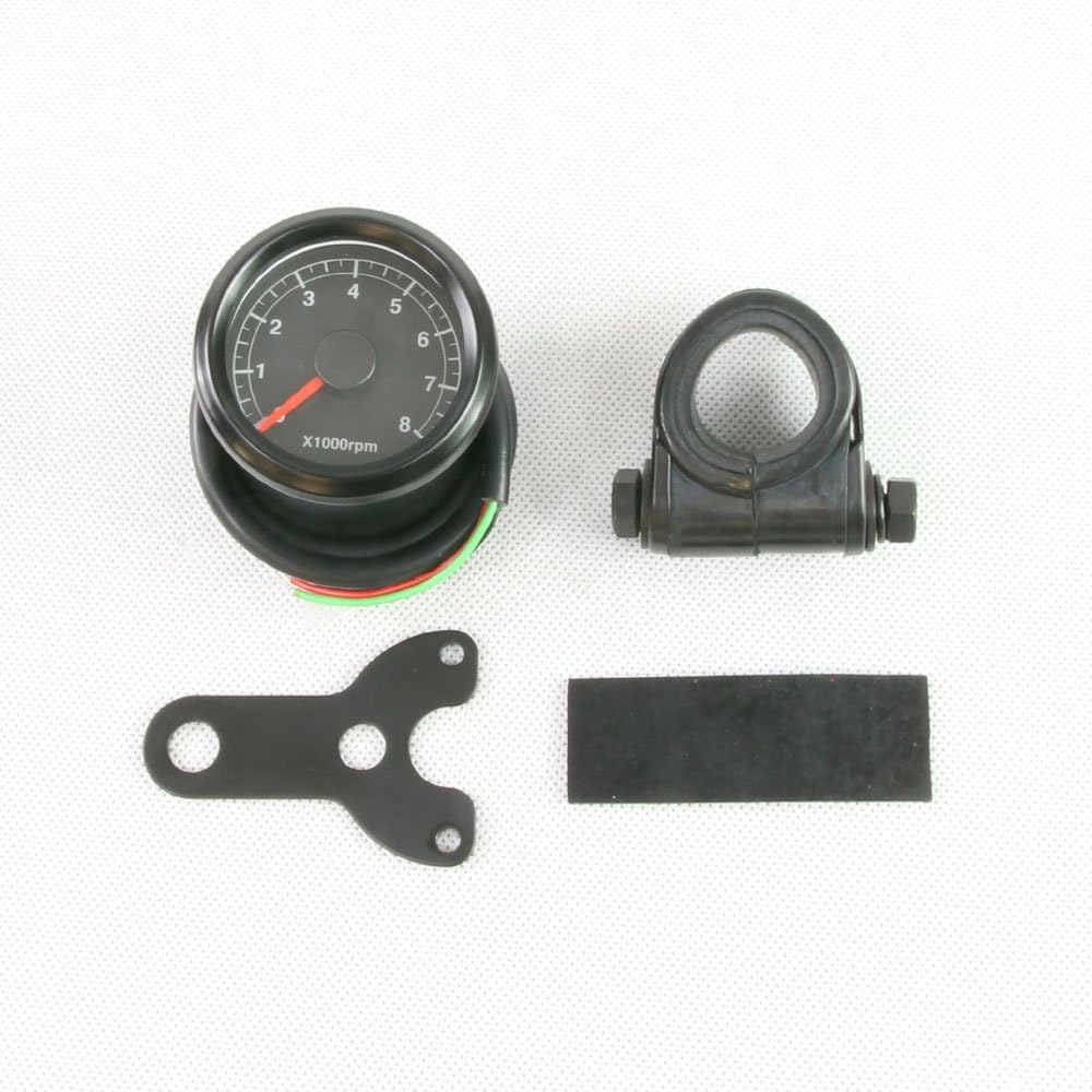 Rise Corporation LED Tachometer Black Body/Black Panel 48mm Electric x1000rpm Bike Motorcycle